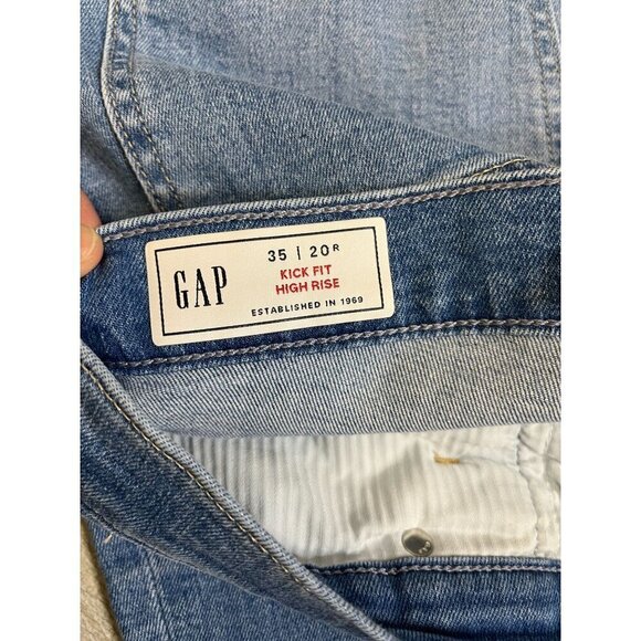 GAP High Rise Kick Fit Distressed Raw Hem Jeans Light Wash Size 35 NWT - Picture 5 of 11